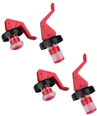 Fackelmann 9901650 Lot de 4 bouchons à levier, bouchon à levier, bouchon réutilisable pour bouteille, Plastique, Rouge, 8 cm