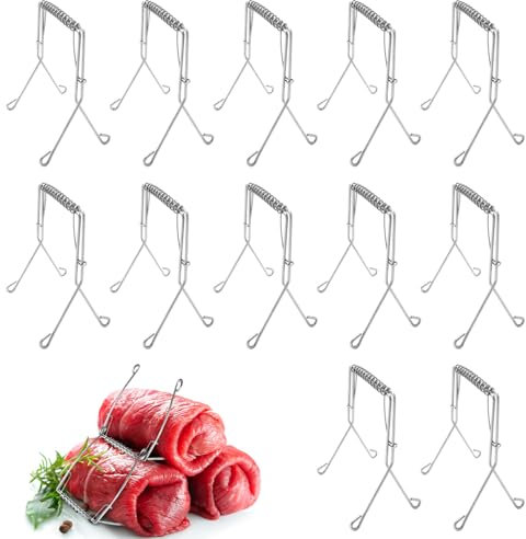 Riisoyu 12 Pièces Pinces à Roulade, Pinces à Roulette Réutilisables en Acier Inoxydable 304 Alternative aux aiguilles à roulade pour Fabrication Rapide et Simple Brochettes Roulade, Rouleaux LéGumes
