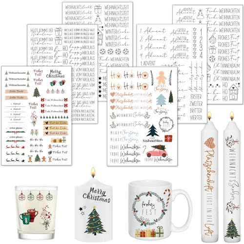 6 Stück Kerzen Tattoo Weihnachten,Kerzen Tattoofolie,Weihnachts Kerzentattoos,Kerzen Sticker,Wasserschiebefolie Stabkerzen,Sprüche zum Verschenken,für Kerzen/Keramik,DIY Geschenk (B)