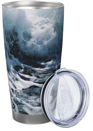 BONDIJ 20oz Tumbler with Lid Ocean Splash Foam Print Insulated Tumbler Stainless Steel Insulated Cups Vacuum Insulated Coffee Ice Cup Double Wall Car Travel Mug for Car Office Desk Home