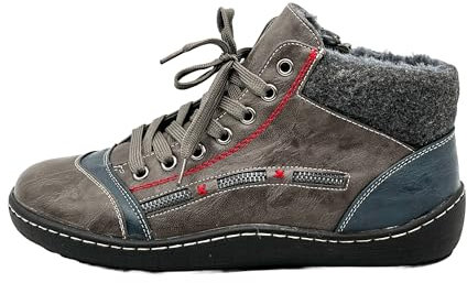 Ablovo Damen Boots Winterschuhe Stiefeletten Gefüttert Reißverschluss und Schnürung (Grau-Blau, EU Schuhgrößensystem, Erwachsene, Damen, Numerisch, M, 38)