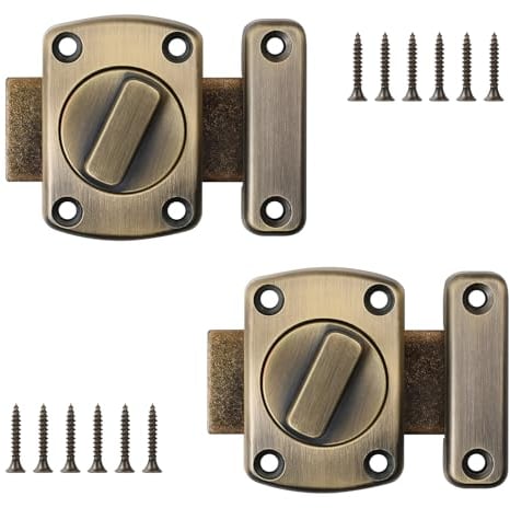 Omsscun 2 Pièces Verrou Porte Interieure, Loquet Porte en Alliage, Serrure Porte Rotatif avec 12 Vis, pour Porte D'entrée, Chambre, Salle de Bain, Cuisine, Porte de Jardin (Couleur Bronze)