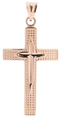 Kreuz Anhänger aus 585 Rotgold mit Textur