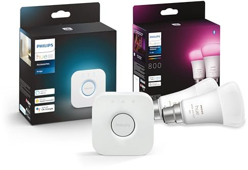 Philips Hue Starterkit White and Color Ambiance Pack de 2 Ampoules B22 800 lumens et Bridge