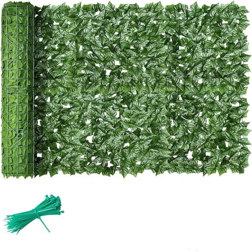 3m x 1m Artificial Ivy Privacy Fence,Garden Screening UV Protected Artificial Hedge Roll Screen and Faux Vine Leaf Decoration for Outdoor Garden Wall with 20 Green Nylon Ties