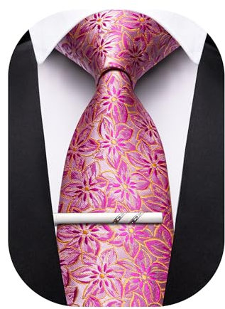 Barry.Wang Herren-Krawatte, Blumenmuster, Paisleymuster, Seide, gewebt, Krawatte, Krawatte, Krawatte, Modedesigner, 8,5 cm, Hochzeit, Party, Fuchsia, Einheitsgröße