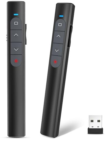 2PCS Presenter Powerpoint Fernbedienung, Roter Lichtzeiger, Kabellose 2.4 GHz Verbindung via USB-Empfänger Präsentationsfernbedienung für Windows/Mac/Linux/Android/PowerPoint (2RED)
