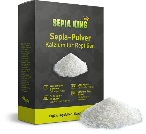 Sepia King - Sepia-Pulver - Kalzium für Schildkröten, Bartagame, Reptilien - gemahlene Sepiaschalen - Futter Bestäuben, Insekten - Futterkalk, Kalk Terrarium - 200g