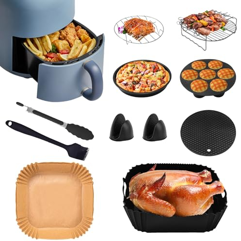 IHAYNER Heißluftfritteuse Zubehör Set für Philips 3000 Series 4-5.7L Airfryer Zubehör 8 Zoll Silikon Luftfritteusen Zubehör Pizzapfanne Grillrost, Brotbackformen Passend für Philips Airfryer