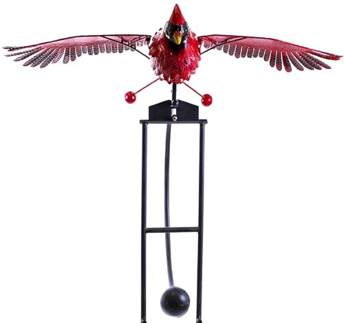 DEMAGNNIE Großer Kardinal-Gartenstecker, Schaukel-Gartenstecker mit Schaukelbewegung, flatternde Flügel im Wind, Kardinal-Metallskulptur, Schaukelblancer, Skulptur, dekorative Gartenstecker für