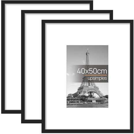 upsimples Lot de 3 Cadres Photo 40x50 cm, Cadre Noir 50x40 cm, pour Photos, Images, Affiches, Puzzle
