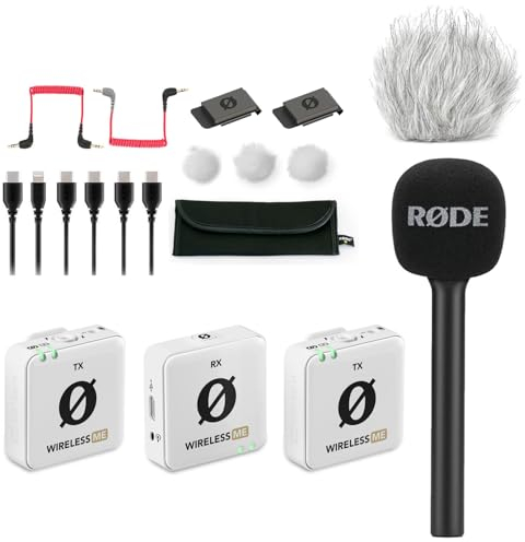 Rode Wireless ME Dual Mikrofon Funksystem Weiss + Interview GO Handadapter + keepdrum Fell-Windschutz