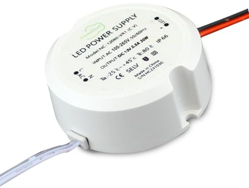 LED Rund Netzteil Driver 30W 2.5A 12V DC, Trafo Klein Mit Klemmen, Wasserdicht für Unterputzdose Verteilerdose