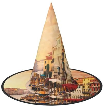 CRJSYCBYB Schöner Venedig Kanalblick gedruckt Halloween Hut Hexenhut Halloween Spitzhut
