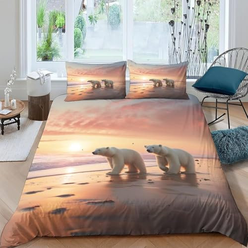 Tier Eisbär Bettwäsche 140X200 cm 3D Gedruckte Bettwäsche-Sets，Warm Und Atmungsaktiv Mikrofaser Bettwäsche ​Und 2 Kissenbezug ，Geeignet Für Erwachsene Und Kinder Teenager - Pflegeleicht -997493109191