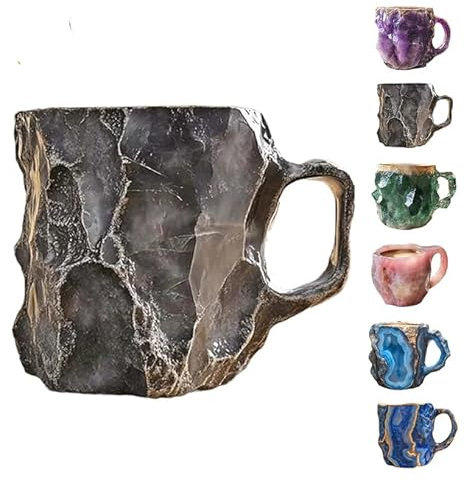 HOIDOKLY Taza de café mineral 2024, taza de café de cristal natural, taza de bebida caliente con asa, gris