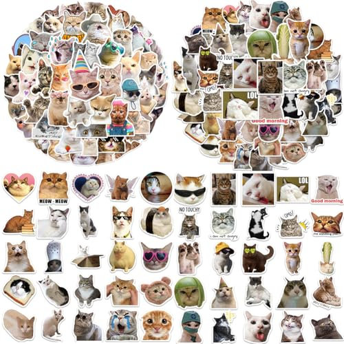 Lustiges Katzen Aufkleber Set, 100 Stück Cute Katzen Sticker, Lustige Meme Sticker wasserfeste Vinyl Aufkleber ästhetische Aufkleber für Katzenliebhaber Wasserflaschen Sammelalbum Telefon