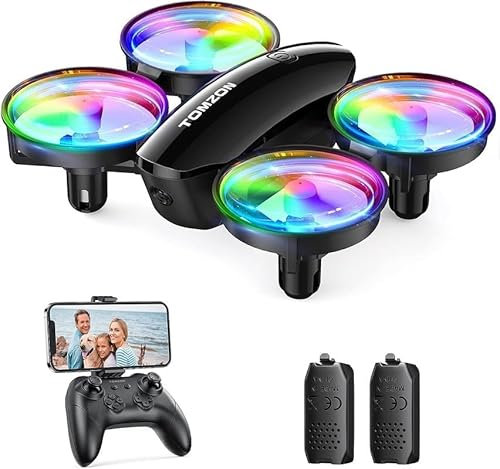 Mini Drohne mit Kamera HD 1080P für Kinder Anfänger, TOMZON RC Quadrocopter mit Bunte LEDs, Lange Flugzeit, 360° Propellerschutz/Werfen Go/3D Flip/, Helikopter ferngesteuert Spielzeug Drohne Indoor