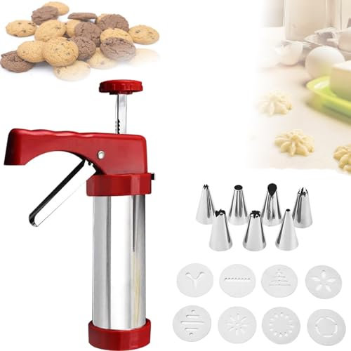Kekspresse, Kekspresse aus Edelstahl, Deluxe-Kekspresse mit 7 Spritztüllen und 8 Keksscheiben, Kekspresse for Backen, klassische Kekspresse for Backen, Zuhause