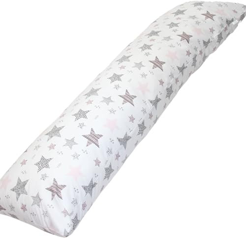 Emi&Sam Nackenkissen 40x145cm Ganzkörperkissen Stillkissen Seitenschläfer Kissen Seitenschläferkissen (19L. Sterne Rosa - Bezug)