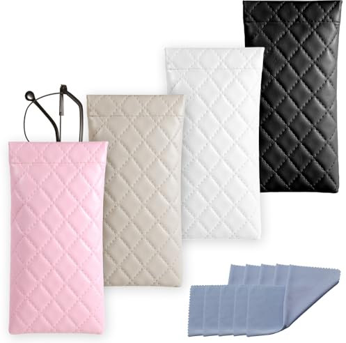 Ptwola 4 custodie protettive per occhiali in pelle PU, portatili, per occhiali da sole, impermeabili, per donne, uomini, viaggi, rossetto, chiavi, carta d'identità, nero, bianco, rosa, grigio, taglia