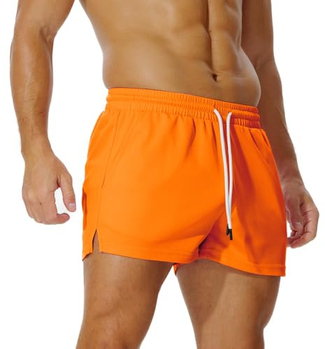 AIMPACT Sporthose Herren Kurz 3 Inch Mesh Basketball Shorts Herren Atmungsaktive Jogginghose Kurz Tennishose mit Taschen (Orange-L)
