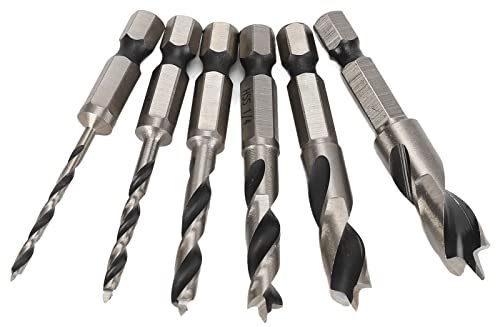 3 Point Woodworking Drill, 6Pcs 3 Point Drill Bit High Speed Steel Imperial Wood Drills Bits for Oak Maple Cherry Furniture, Brad-Point Drill Bits