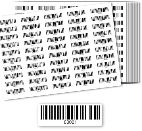 Barcodeetiketten - Inventur Aufkleber DGUV Prüfung Barcode Etiketten 500 Stck - Nummeriert 1-500, 501-1000, 1001-1500, 1501-2000 - Strichcode Elektrotechnik Code128 selbstklebend 50x17mm (00001-00500)