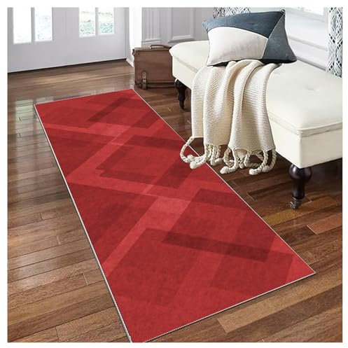 Siunwdiy Tapis de Couloir Long 140x240cm Rouge Tapis Cuisine Devant Evier Antidérapant Lavable Tapis de Sol Paillasson Tapis d Entree Interieur Tapis de Passage pour Salon Chambre Buanderie Manger