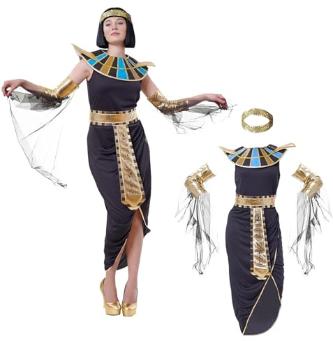 Wildarms Ägyptisches Damen-Kostüm, 5-teilig, Kleopatra-inspiriertes Partykleid mit Zubehör für Halloween, Weihnachten
