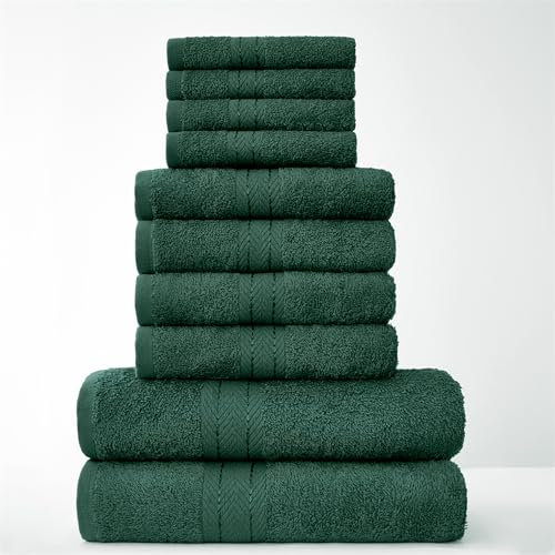 GC GAVENO CAVAILIA Juego de Toallas Familiares de 10 Piezas, 100% algodón Egipcio, 4 Caras, 4 Toallas de Mano, 2 Toallas de baño, Accesorios de baño Altamente absorbentes de Agua, Lavables a máquina