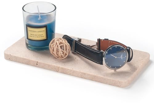 Bandeja de tocador de baño de travertino sin bordes, bandeja rectangular decorativa de mármol para encimera, tocador, joyas, perfume, vela, jabón, 28 cm x 10 cm x 1 cm