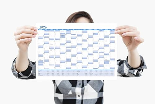 5x Din A4 Wandkalender für 2026, 14 Monate, Jahreskalender Monatsübersicht, (29,7cm x 21cm),Planer Termine, bspw. für Büro, Zuhause,Schule Jahresplaner, Monatsplaner, Familienkalender, Kalender
