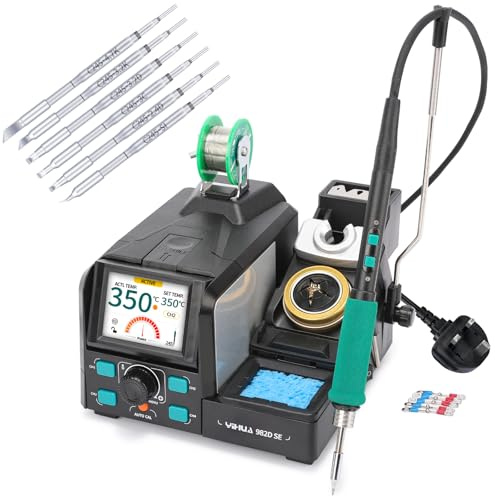 YIHUA 982D SE 200W Micro Soldering Station with C245 Precision Soldering Iron Station with 7 Soldering Tips, Lead-Free Solder, Auto Temperature Calibration Function（UK Plug）