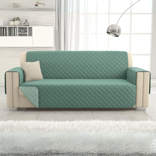 L'ANTICO ARCOLAIO - Copridivano 3 Posti con Braccioli, Antigraffio per Gatto e Cani, Antiscivolo in Microfibra Double Face (Verde/Salvia)