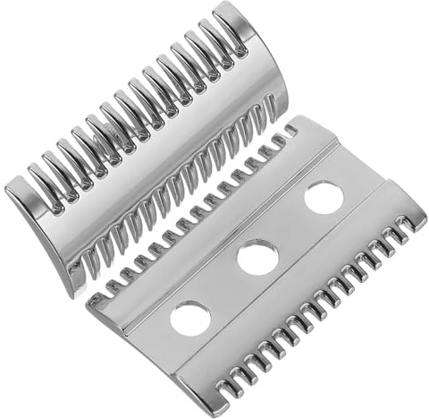 Metall Rasierkopf aus Zinklegierung mit Doppeltem Offenem Kamm | 1 Stück, Hochglanzpoliert und Silberfarben, für Wet Shaving, Barbershops