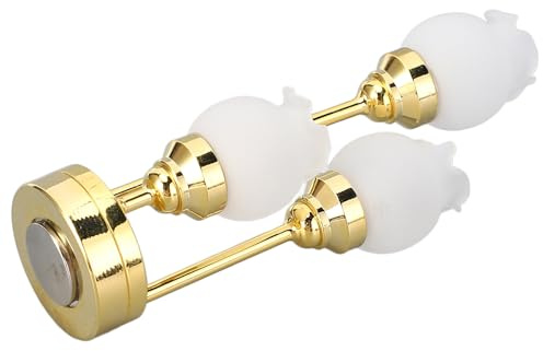 Keenso 1:12 Miniatur Deckenlampe mit Blütenknospen Gold für Puppenhaus | Batteriebetrieben mit 3 Blütenknospen, goldene Metallkonstruktion mit Glasakzenten, hängendes Design für Vintage Ambiente