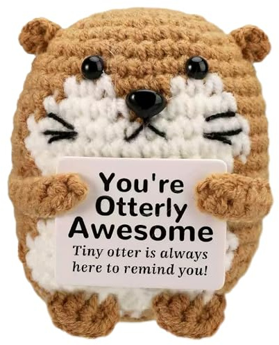Lustiger Positiver Seeotter,Emotional Support Kuscheltier,Gehäkelter Mini-Otter Puppe,Süß Aufmunterndes Plüsch,Otter Plüschtier Geschenk mit Positiver Botschaft für Sich Freunde Kollegen Geburtstag