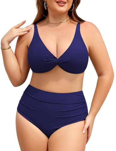 Svanco Maillot de Bain Femme 2 Pièces Grande Taille Bikini Femme Push Up Taille Haute Cache Ventre