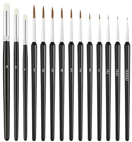 VEGCOO Set di 14 Pennelli per Dipingere Fini, Pennelli Miniature Pennello Fine da Pittura, Dry Brush per Acrilico, Acquarello, Olio e Modellismo
