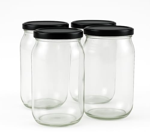 Blumixx Einmachgläser 900 ml – 4er Set mit schwarzem Schraubdeckel – Vorratsgläser aus Glas zum Einkochen, Fermentieren & Aufbewahren