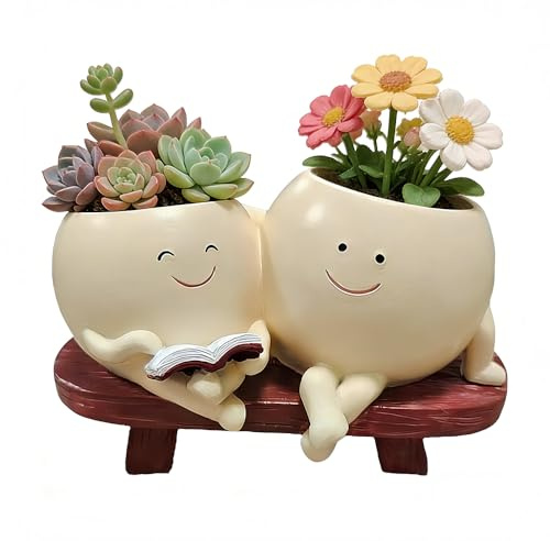 KBIBCK Smile Face Planter Pot, Cute Rocking Chair Plant Pots, Funny Face Planter Pots Head with Drainage Hole, Resin Flower Head Planter, Indoor and Outdoor Succulent Pot for Home Decor Gift