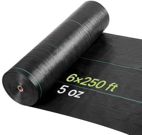 VEVOR Malla Antihierbas 1,8 x 76,2 m 168 g/m², Tela Geotextil para Control de Maleza Polipropileno Tejido de Alta Densidad para Jardines, Invernaderos, Caminos de Grava, Drenaje, Exterior, Ventilación