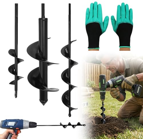 Lot de 3 tarières de jardin pour visseuse sans fil, foret hélicoïdal, tarière pour perceuse, foret de plantation pour visseuse sans fil, outil de creusage pour planter et percer, 4 x 42 + 8 x 30 + 4 x