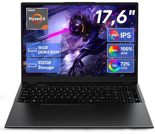 jumper 2026 Gaming Laptop 17,6 Zoll IPS 1920X1200, 16GB DDR4 RAM 512GB SSD, AMD Ryzen5 3500U(bis zu 3,7GHz), Leuchtende Tastatur, Leichte Business und Studenten Notebook, USB/HDMI/Typ-C/WiFi6