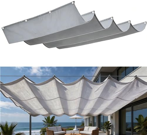 Voile Ombrage Rétractable Vague 3 x 4 m Rectangulaire Imperméable Anti-UV et Indéchirable Contre Le Vent Toile d'ombrage Voile Ombrage pour Patio Jardin Terrasse, Gris Clair