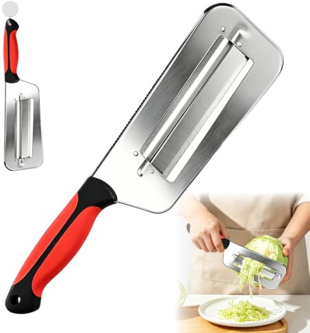 Coupe-Chou Multifonctions en Acier Inoxydable 32.5 cm - Trancheuse à Légumes Double Lame pour Salade de Chou, Carottes, Pommes de Terre, et Plus - Râpe Légumes Manuelle avec Poignée Antidérapante