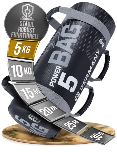 HQ Germany® Power Bag 5-30kg [Eisensand-Kern] - Premium Sandbag | Für HYROX und CrossFit geeignet, fester Eisensand-Kern verrutscht nicht, formstabil, ergonomische Soft-Grip-Griffe