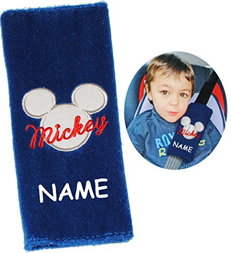 alles-meine.de GmbH Gurtschoner/Gurtpolster - Mickey Maus - incl. Name - Gurtschutz - für Sicherheitsgurt als Gurt Polster - für Auto/Kindersitz - Schoner Autositz - Kind..