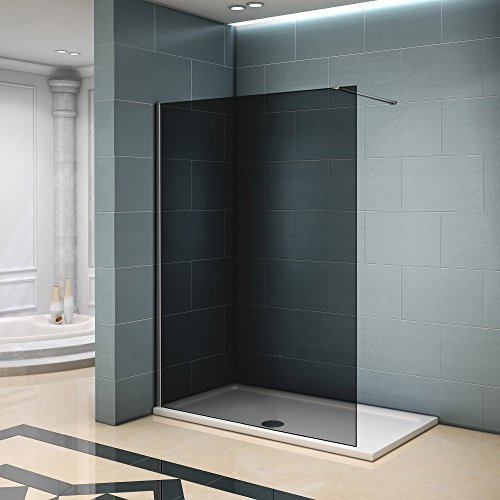 Paroi de douche 140x200 cm verre fumé et anticalcaire avec barre fixation 90cm